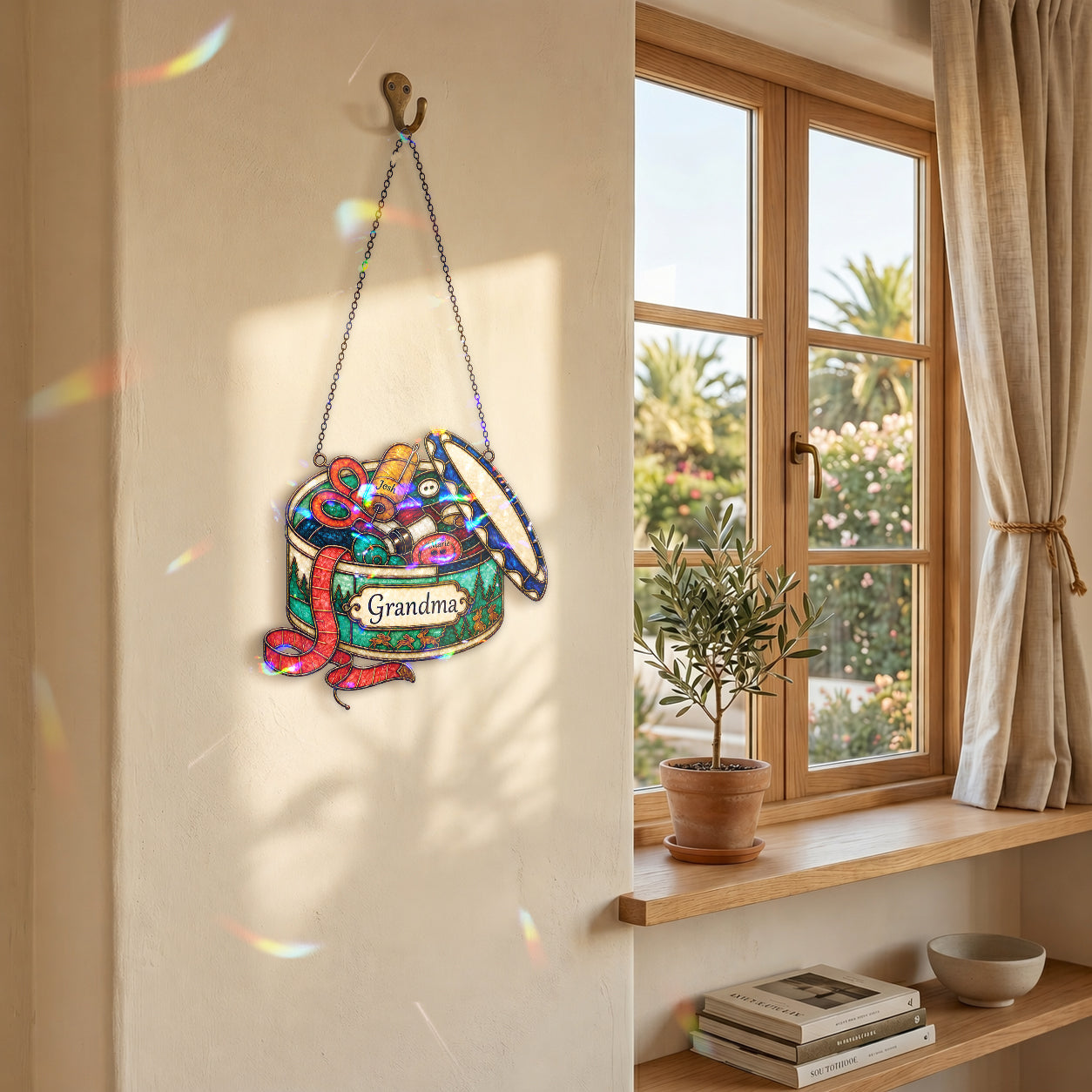 Personalized Grandma Sewing Box Holographic Acrylic Suncatcher
