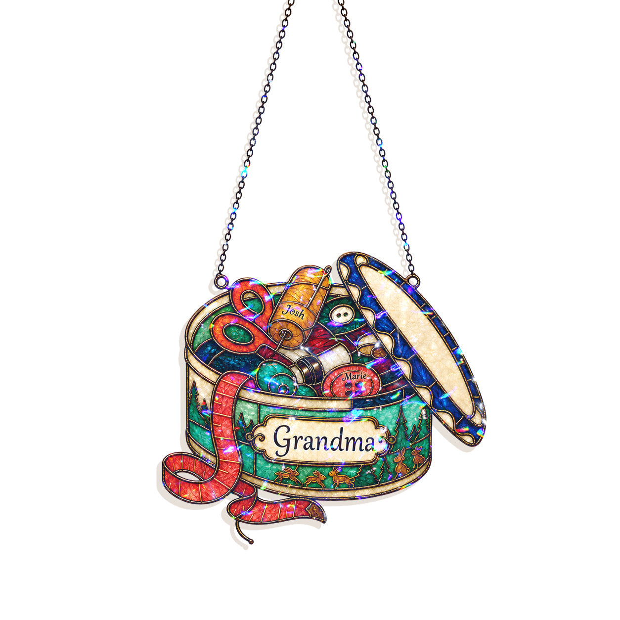 Personalized Grandma Sewing Box Holographic Acrylic Suncatcher