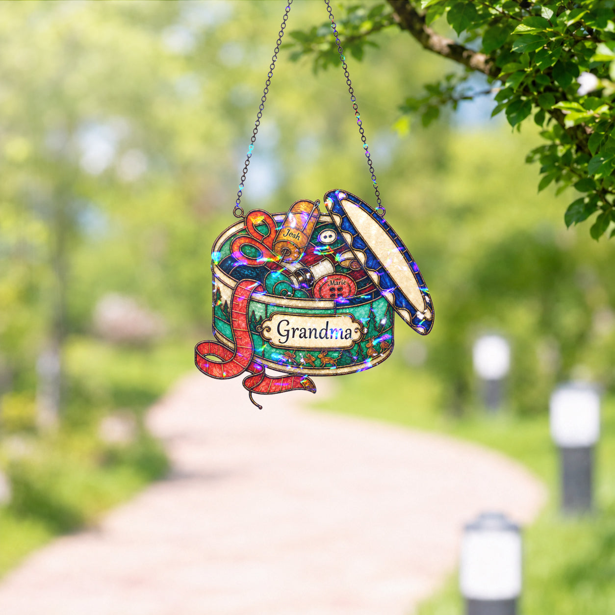 Personalized Grandma Sewing Box Holographic Acrylic Suncatcher