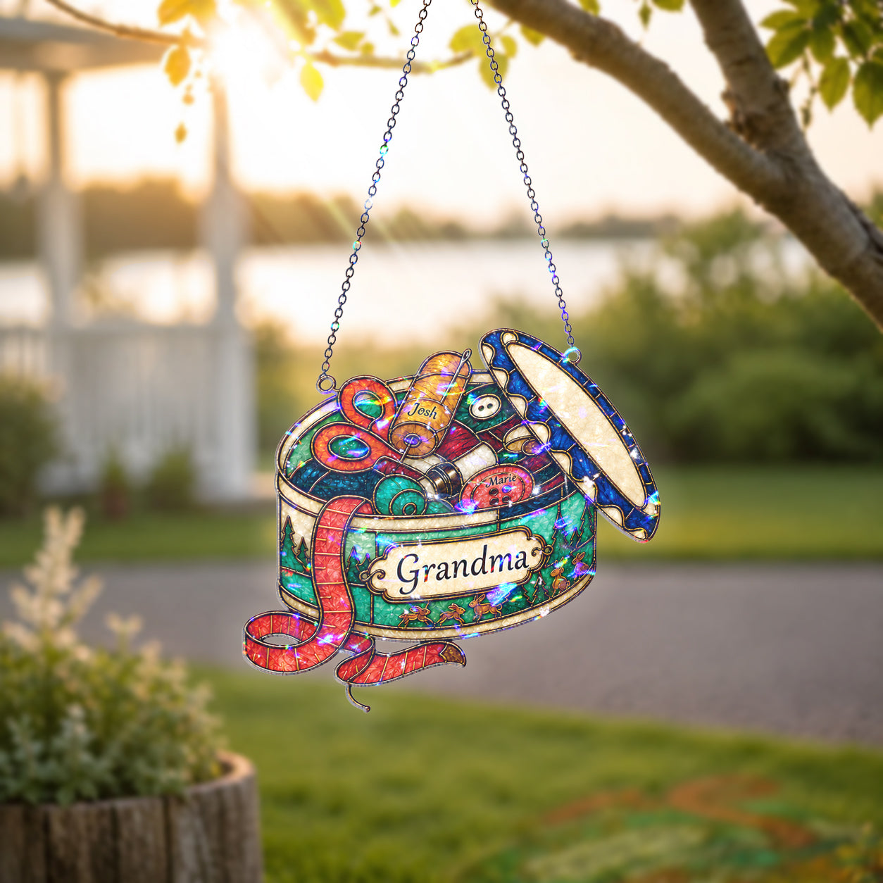 Personalized Grandma Sewing Box Holographic Acrylic Suncatcher