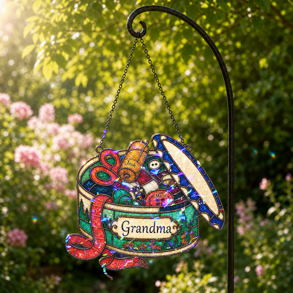 Personalized Grandma Sewing Box Holographic Acrylic Suncatcher