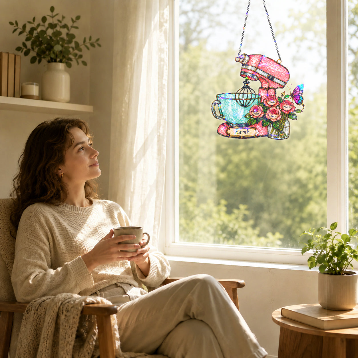 Personalized Stand Mixer & Roses Holographic Acrylic Suncatcher