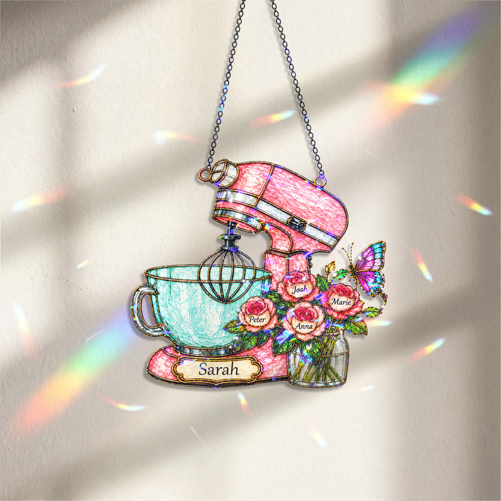 Personalized Stand Mixer & Roses Holographic Acrylic Suncatcher
