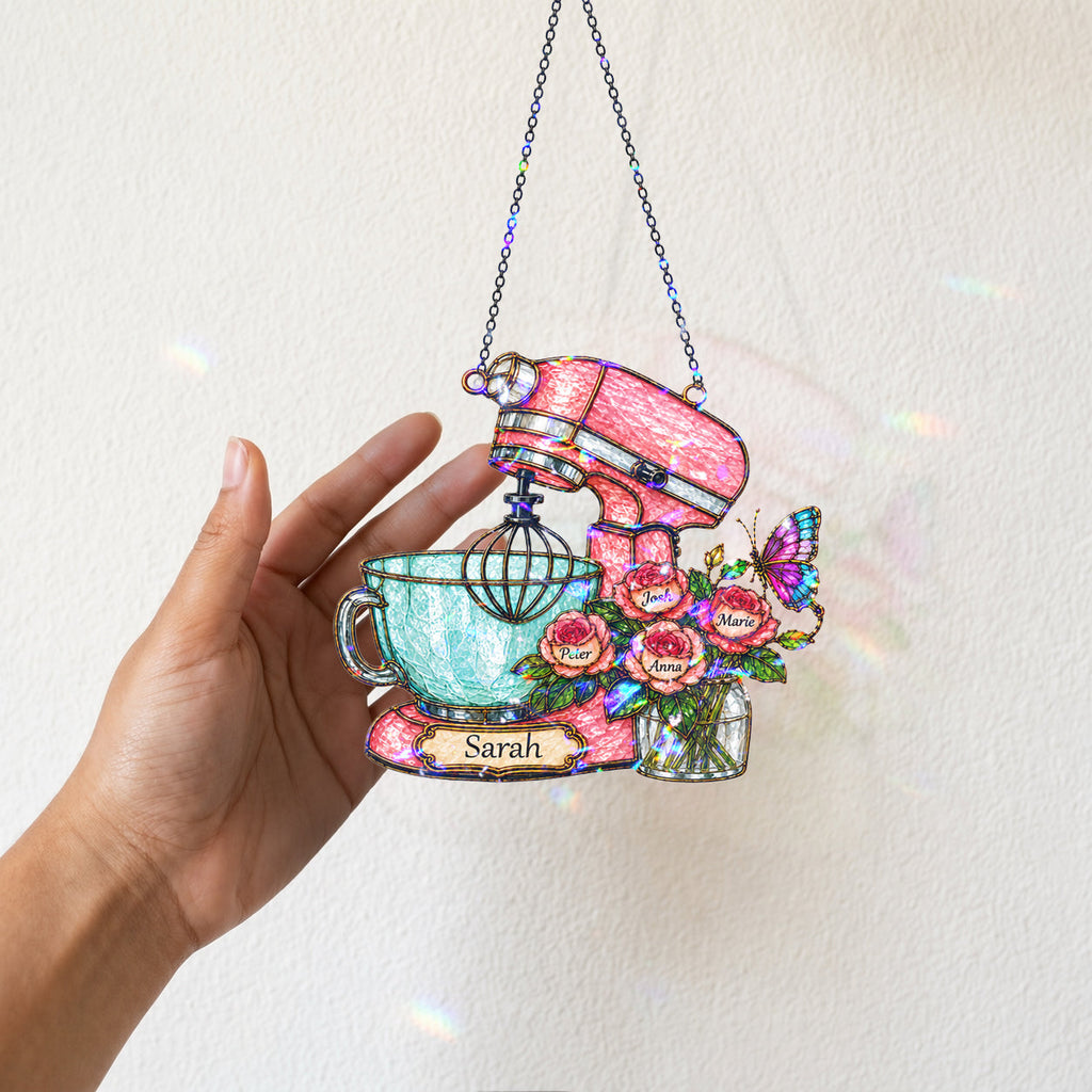 Personalized Stand Mixer & Roses Holographic Acrylic Suncatcher