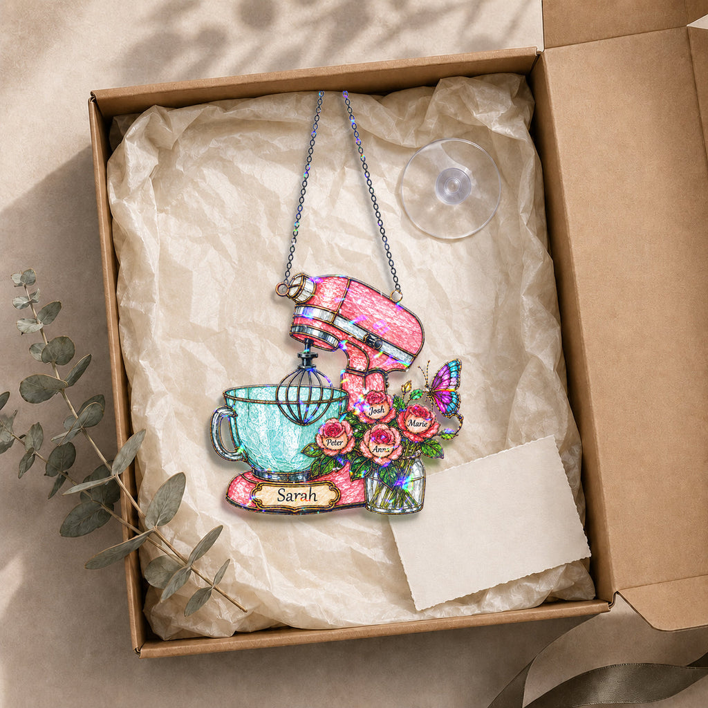 Personalized Stand Mixer & Roses Holographic Acrylic Suncatcher