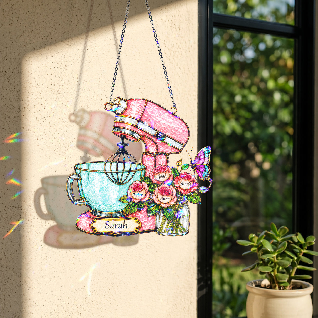 Personalized Stand Mixer & Roses Holographic Acrylic Suncatcher