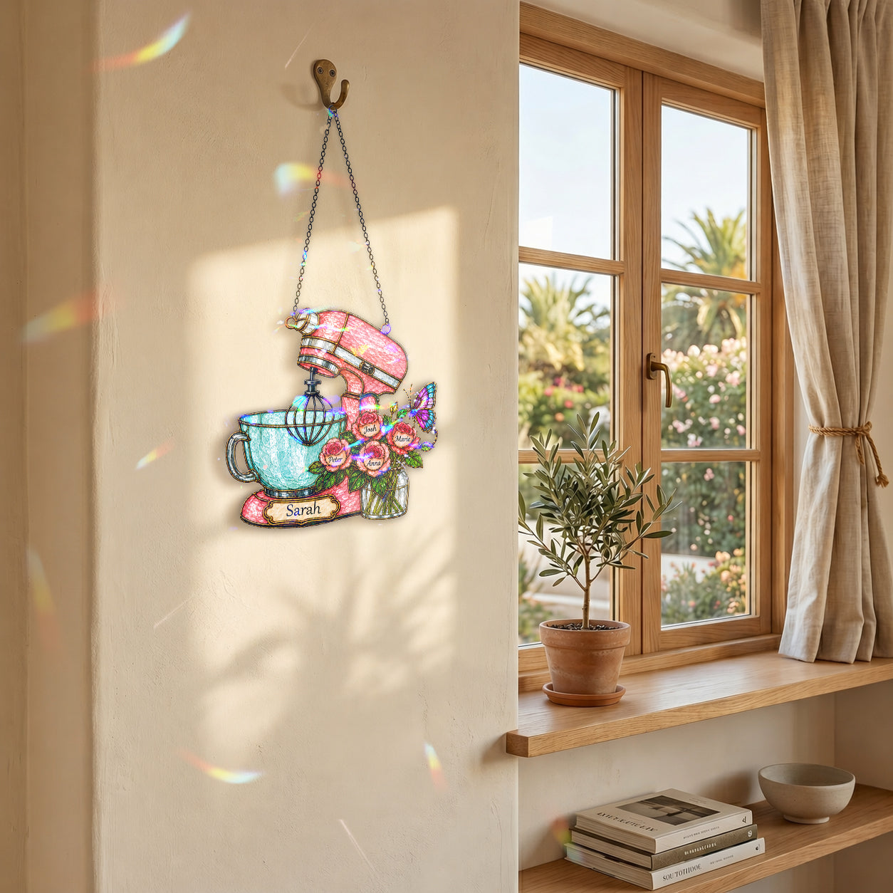 Personalized Stand Mixer & Roses Holographic Acrylic Suncatcher
