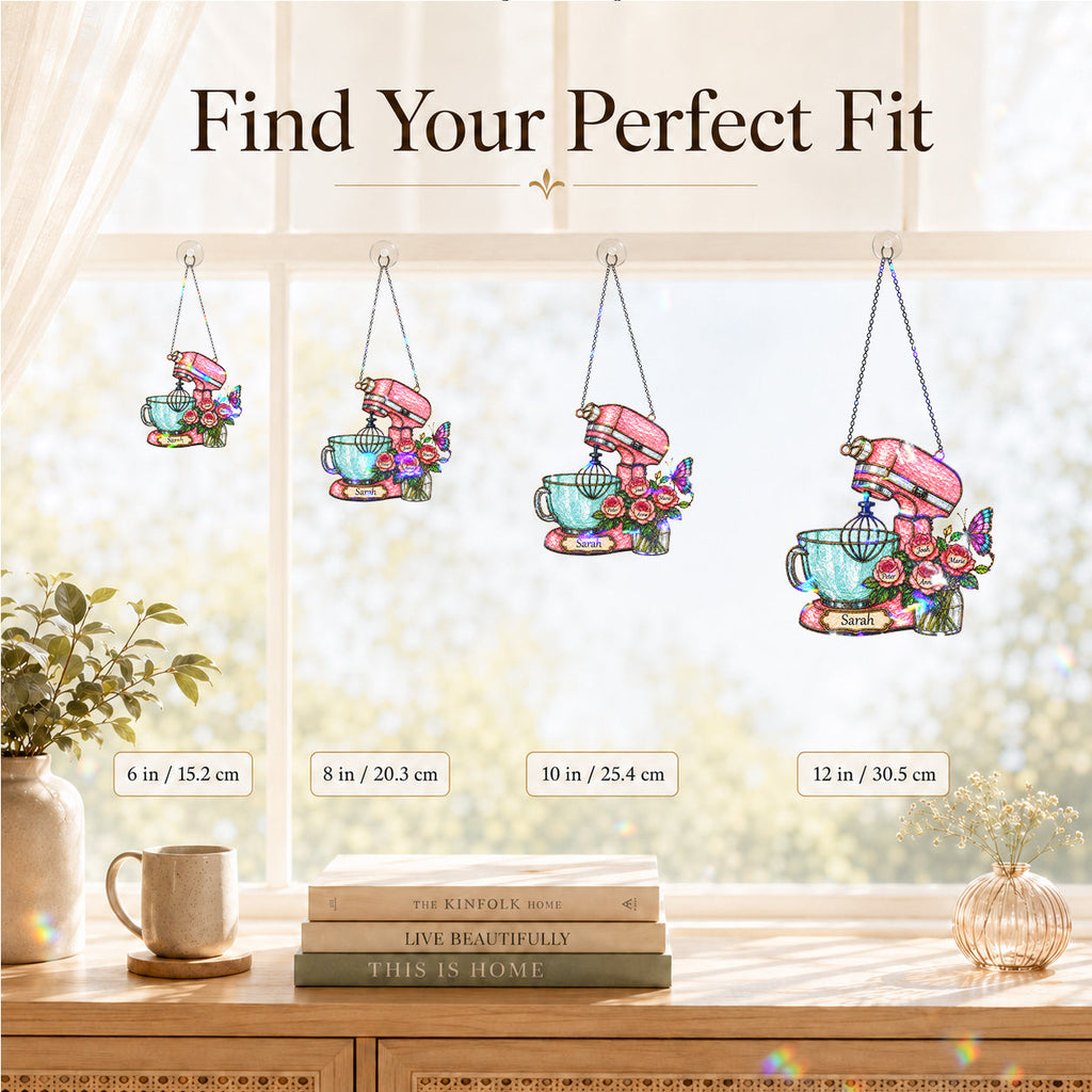 Personalized Stand Mixer & Roses Holographic Acrylic Suncatcher