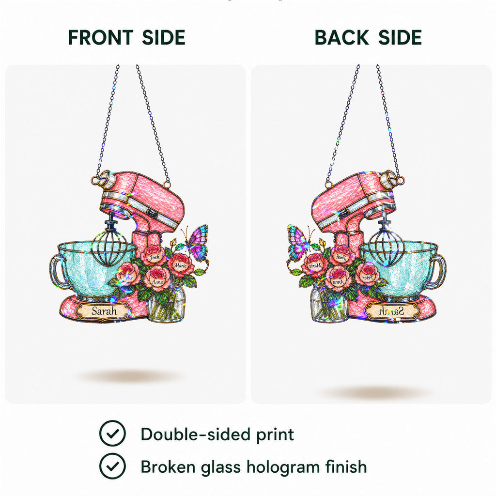 Personalized Stand Mixer & Roses Holographic Acrylic Suncatcher