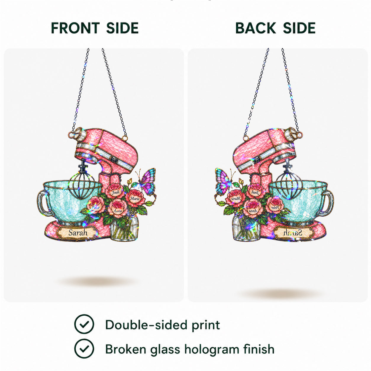 Personalized Stand Mixer & Roses Holographic Acrylic Suncatcher