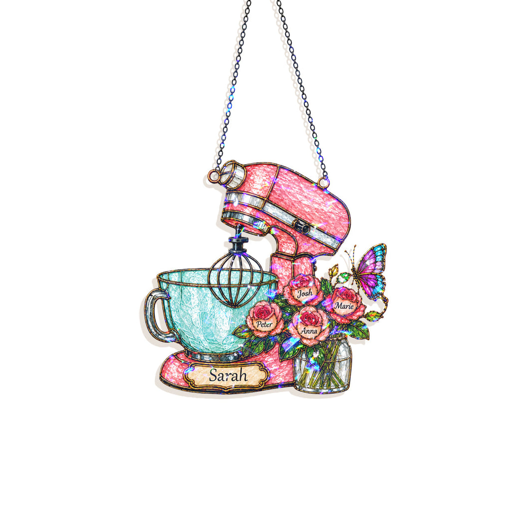 Personalized Stand Mixer & Roses Holographic Acrylic Suncatcher