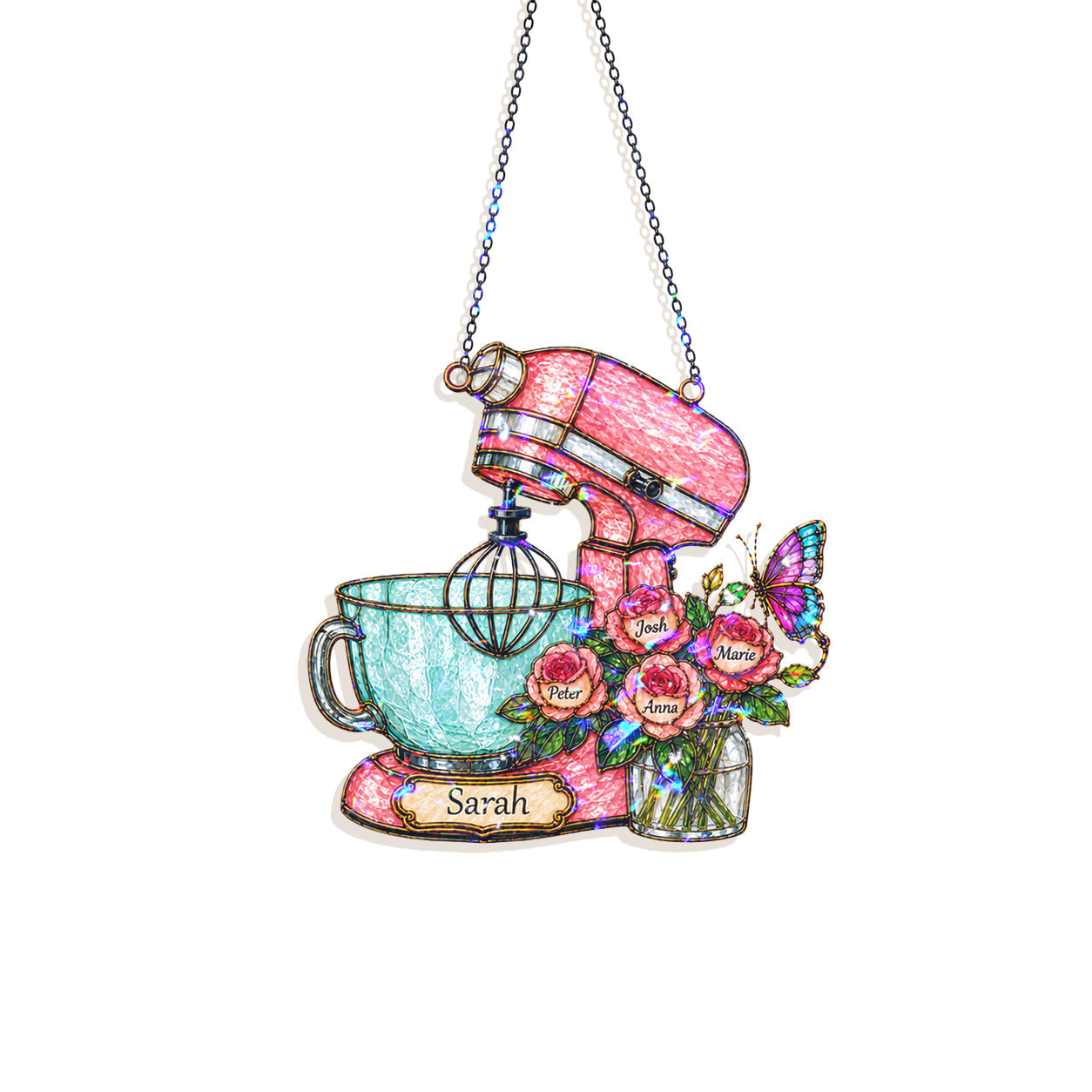 Personalized Stand Mixer & Roses Holographic Acrylic Suncatcher