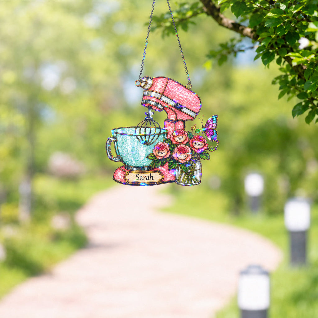 Personalized Stand Mixer & Roses Holographic Acrylic Suncatcher