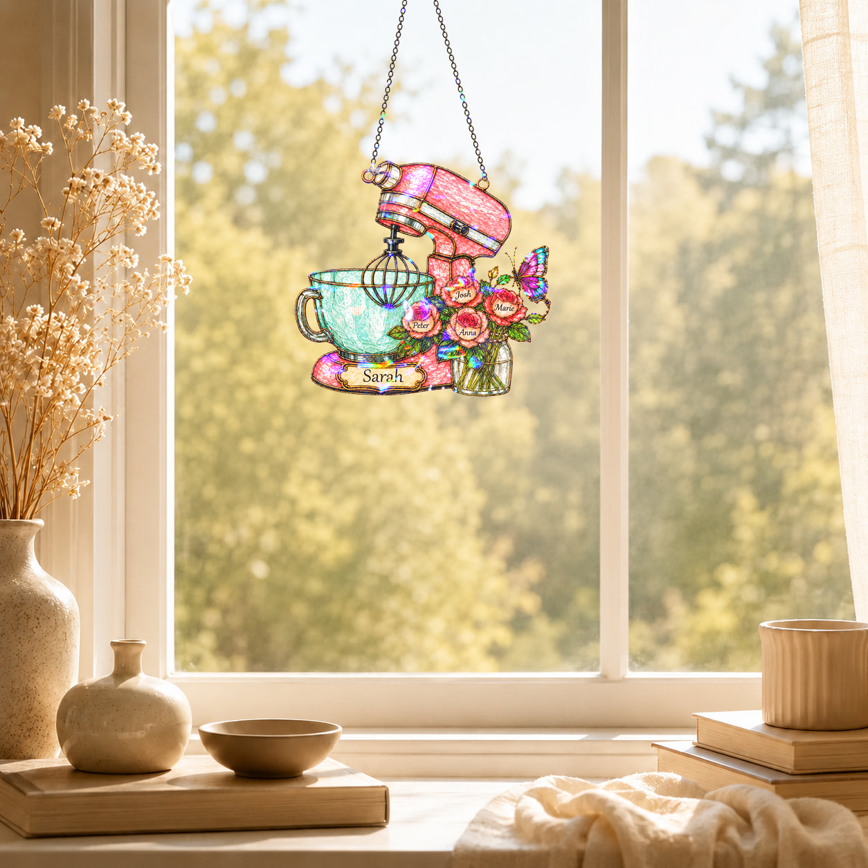 Personalized Stand Mixer & Roses Holographic Acrylic Suncatcher