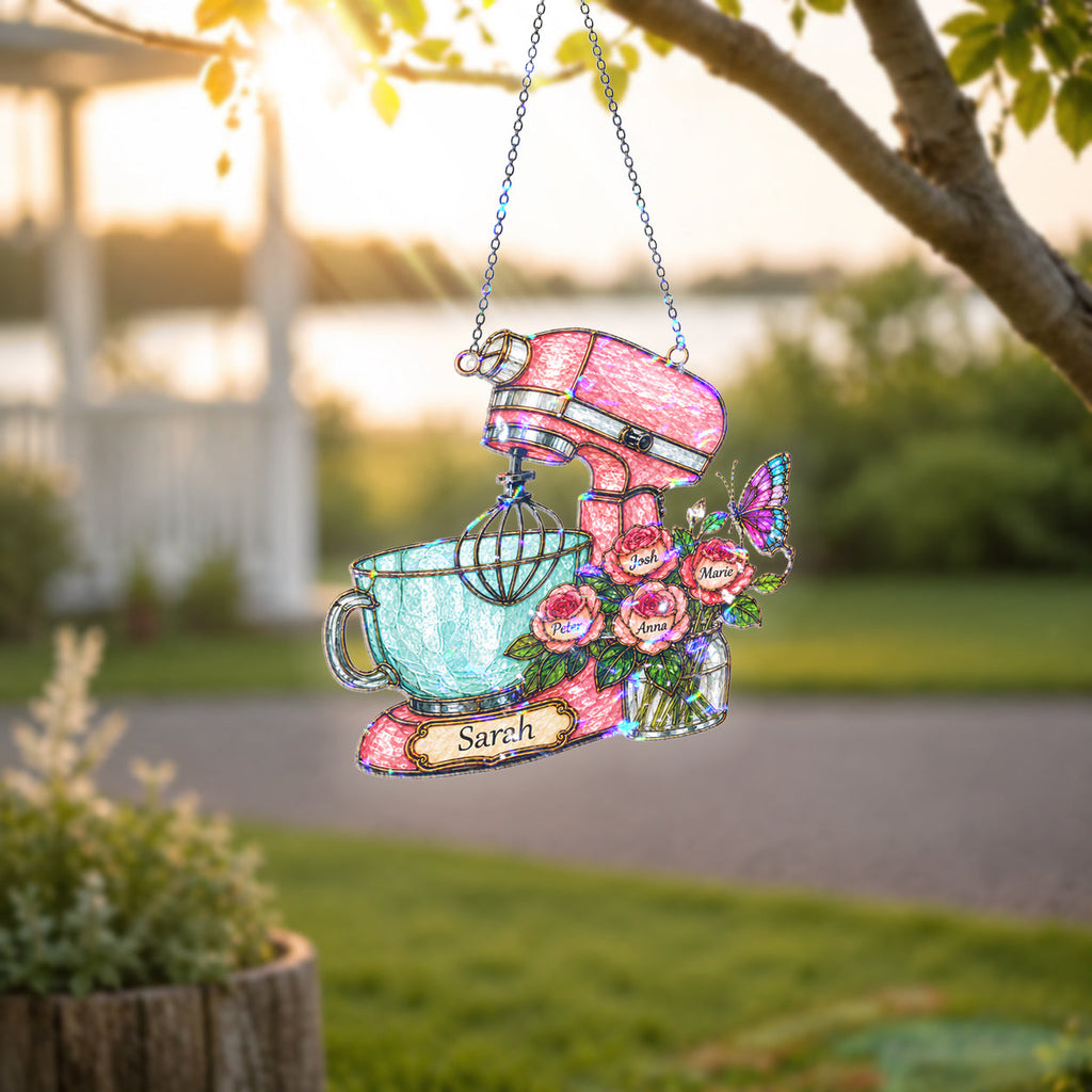 Personalized Stand Mixer & Roses Holographic Acrylic Suncatcher
