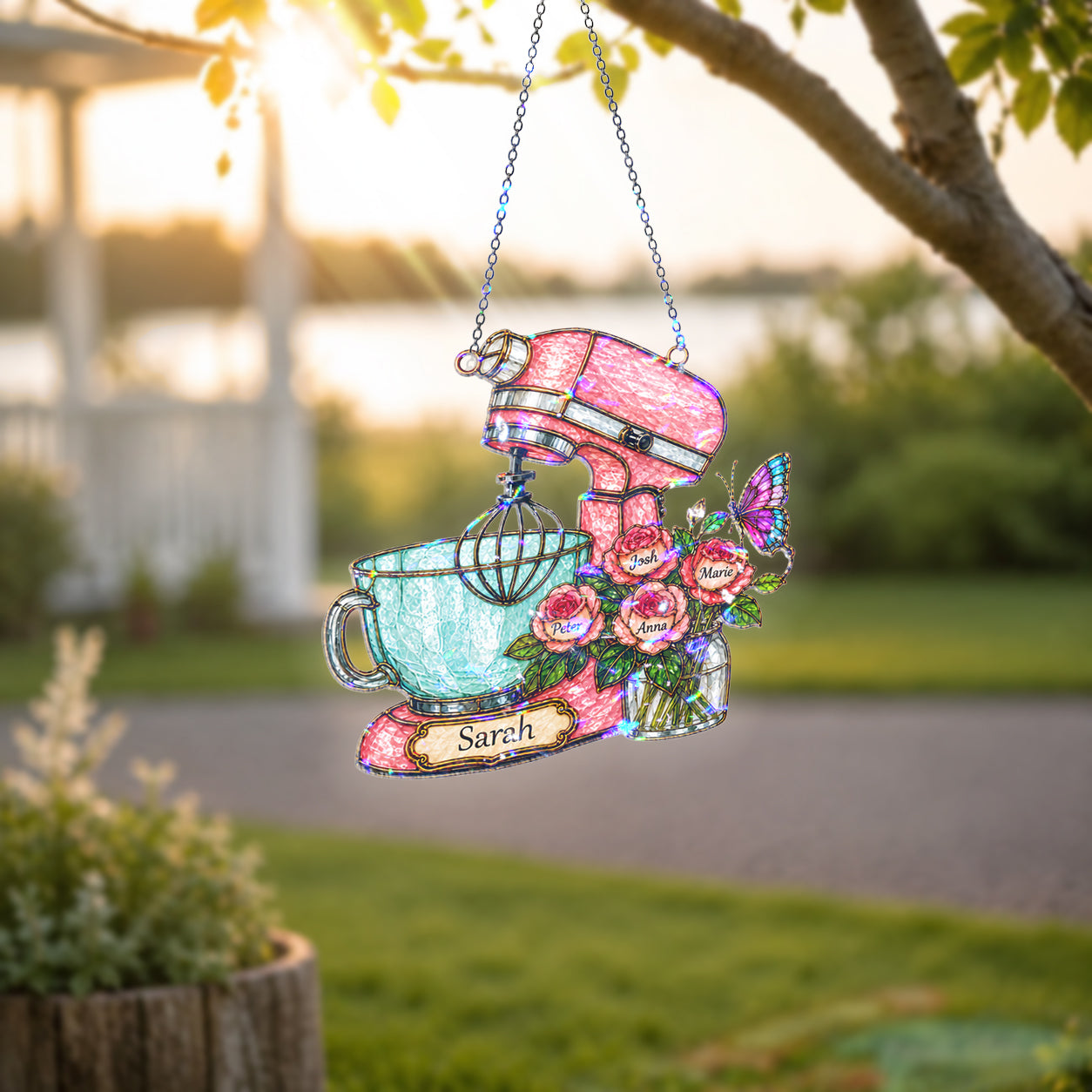 Personalized Stand Mixer & Roses Holographic Acrylic Suncatcher
