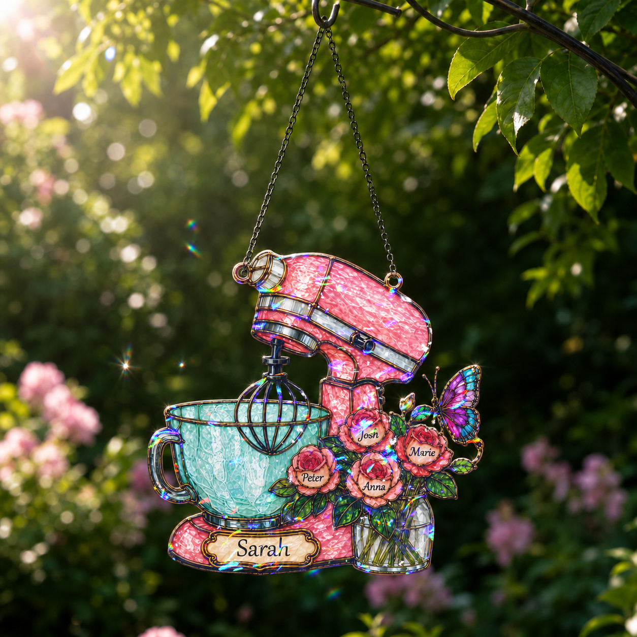 Personalized Stand Mixer & Roses Holographic Acrylic Suncatcher