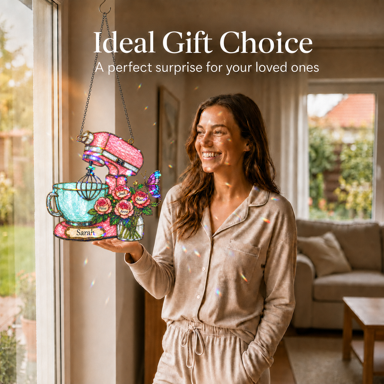 Personalized Stand Mixer & Roses Holographic Acrylic Suncatcher