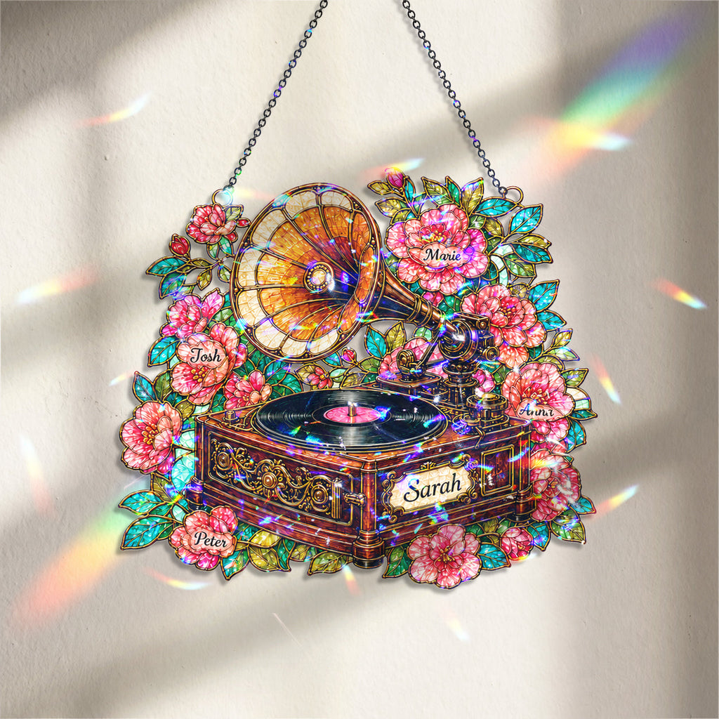Personalized Vintage Gramophone Holographic Acrylic Suncatcher