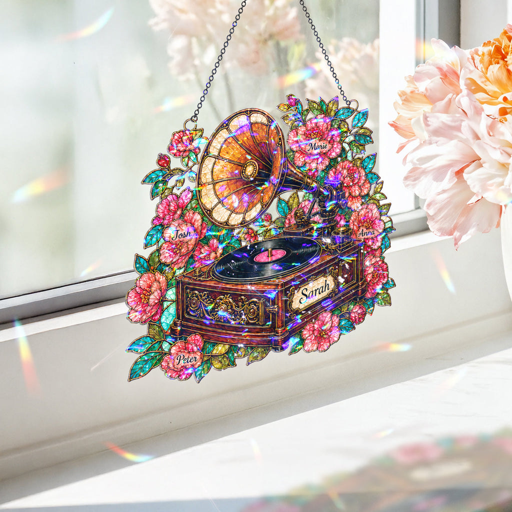 Personalized Vintage Gramophone Holographic Acrylic Suncatcher