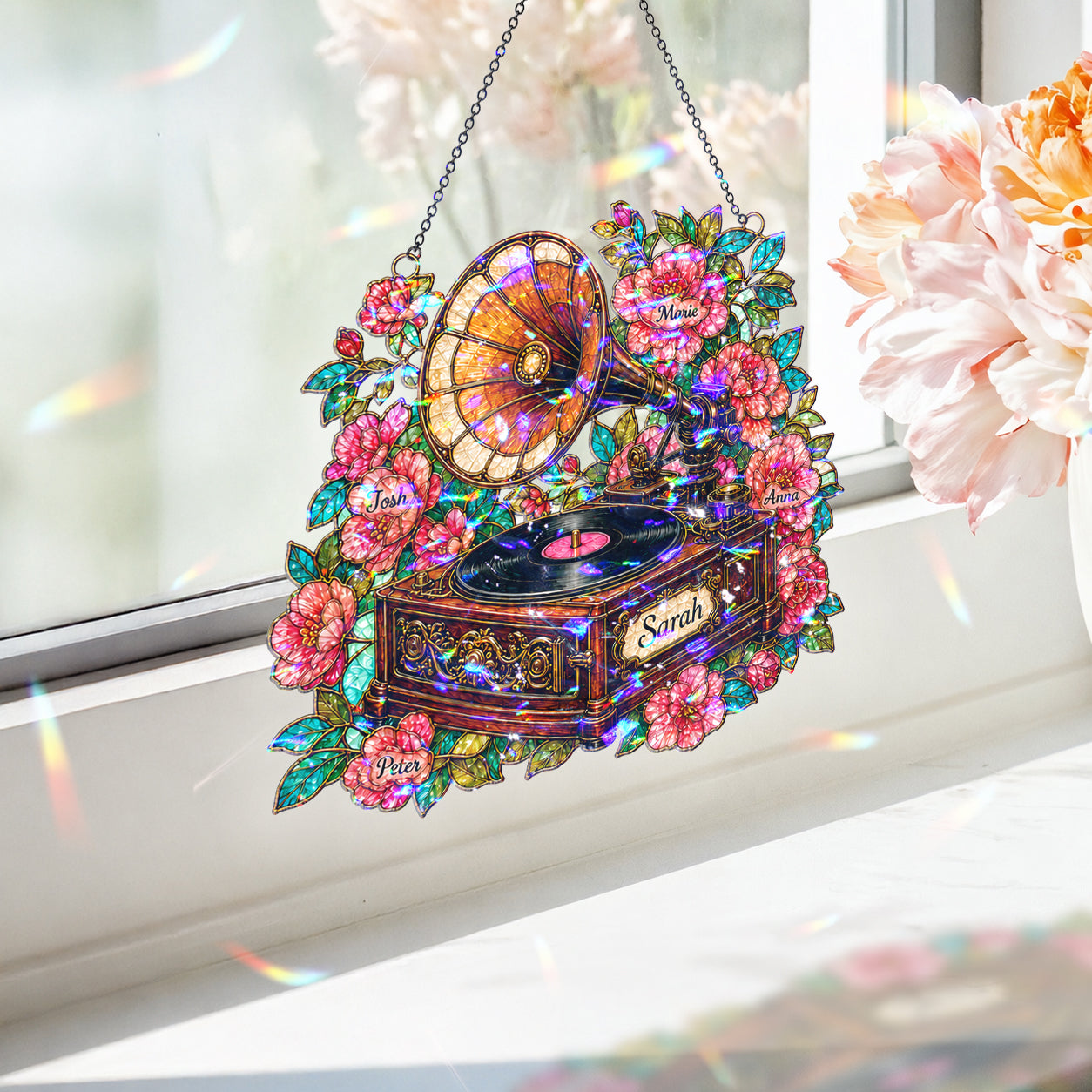 Personalized Vintage Gramophone Holographic Acrylic Suncatcher