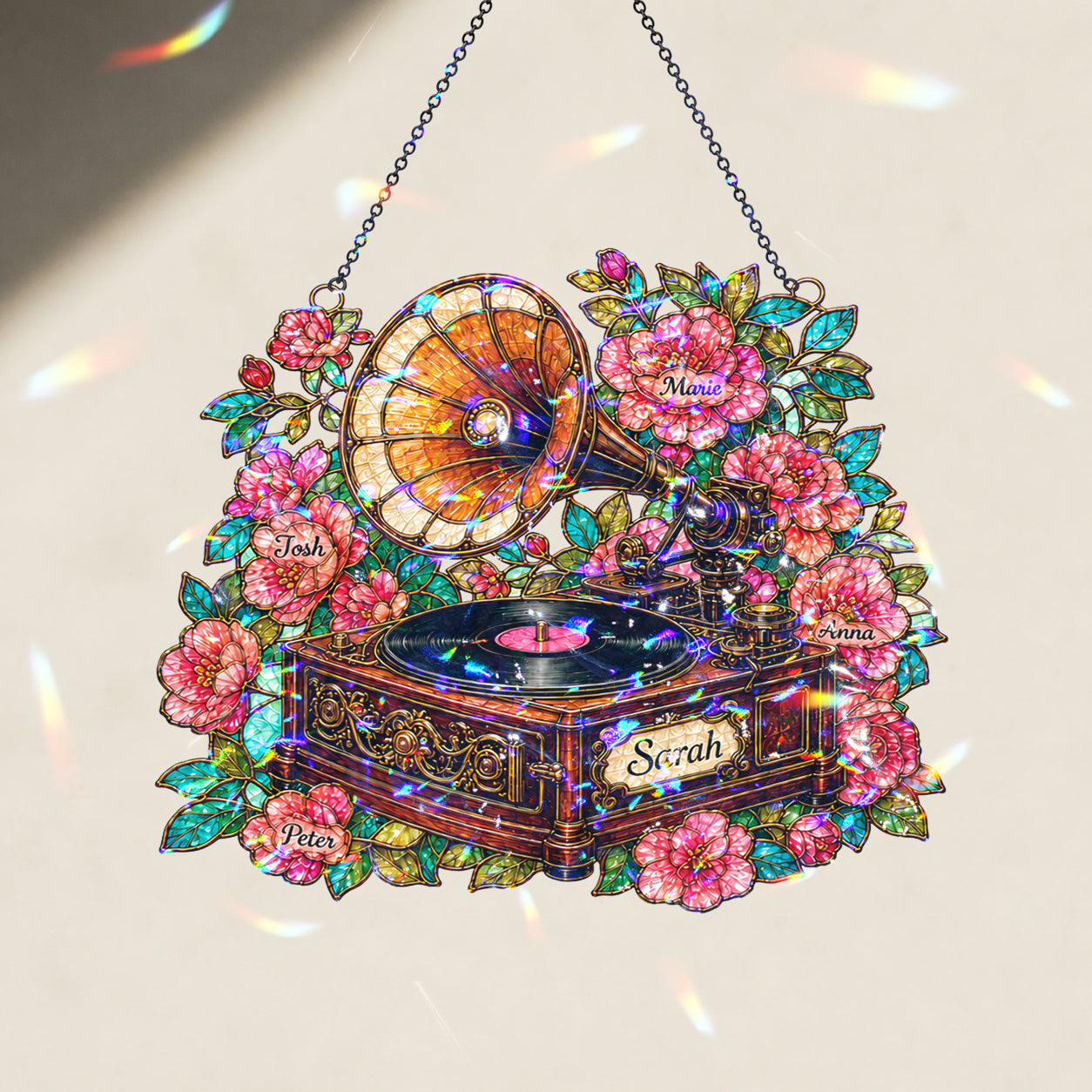 Personalized Vintage Gramophone Holographic Acrylic Suncatcher