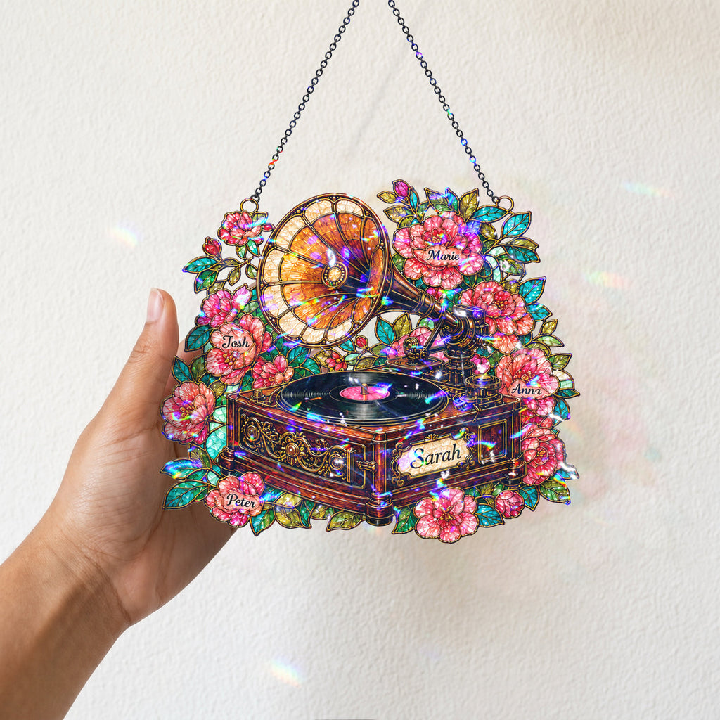 Personalized Vintage Gramophone Holographic Acrylic Suncatcher