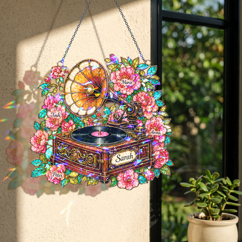 Personalized Vintage Gramophone Holographic Acrylic Suncatcher