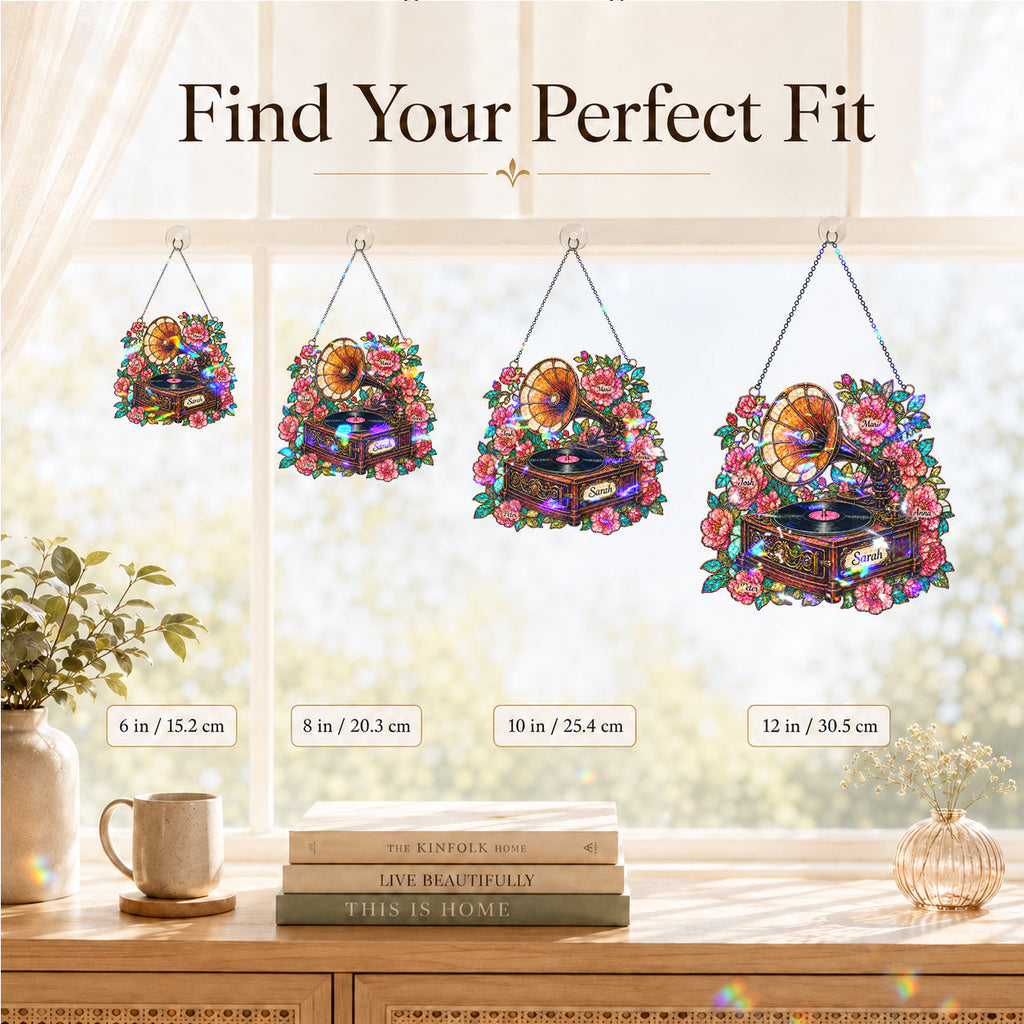Personalized Vintage Gramophone Holographic Acrylic Suncatcher