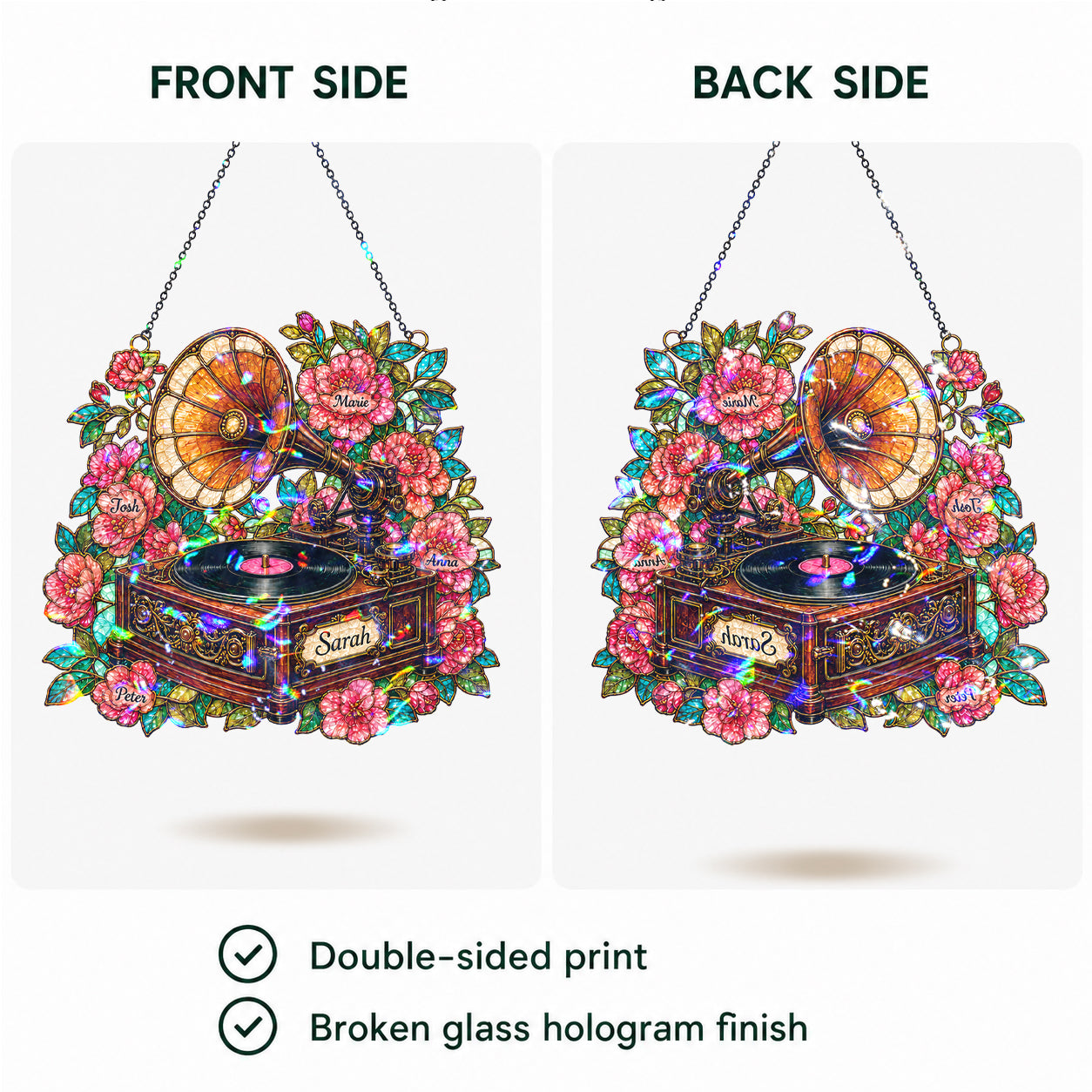 Personalized Vintage Gramophone Holographic Acrylic Suncatcher