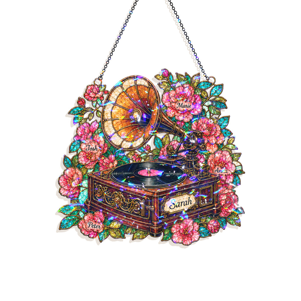 Personalized Vintage Gramophone Holographic Acrylic Suncatcher