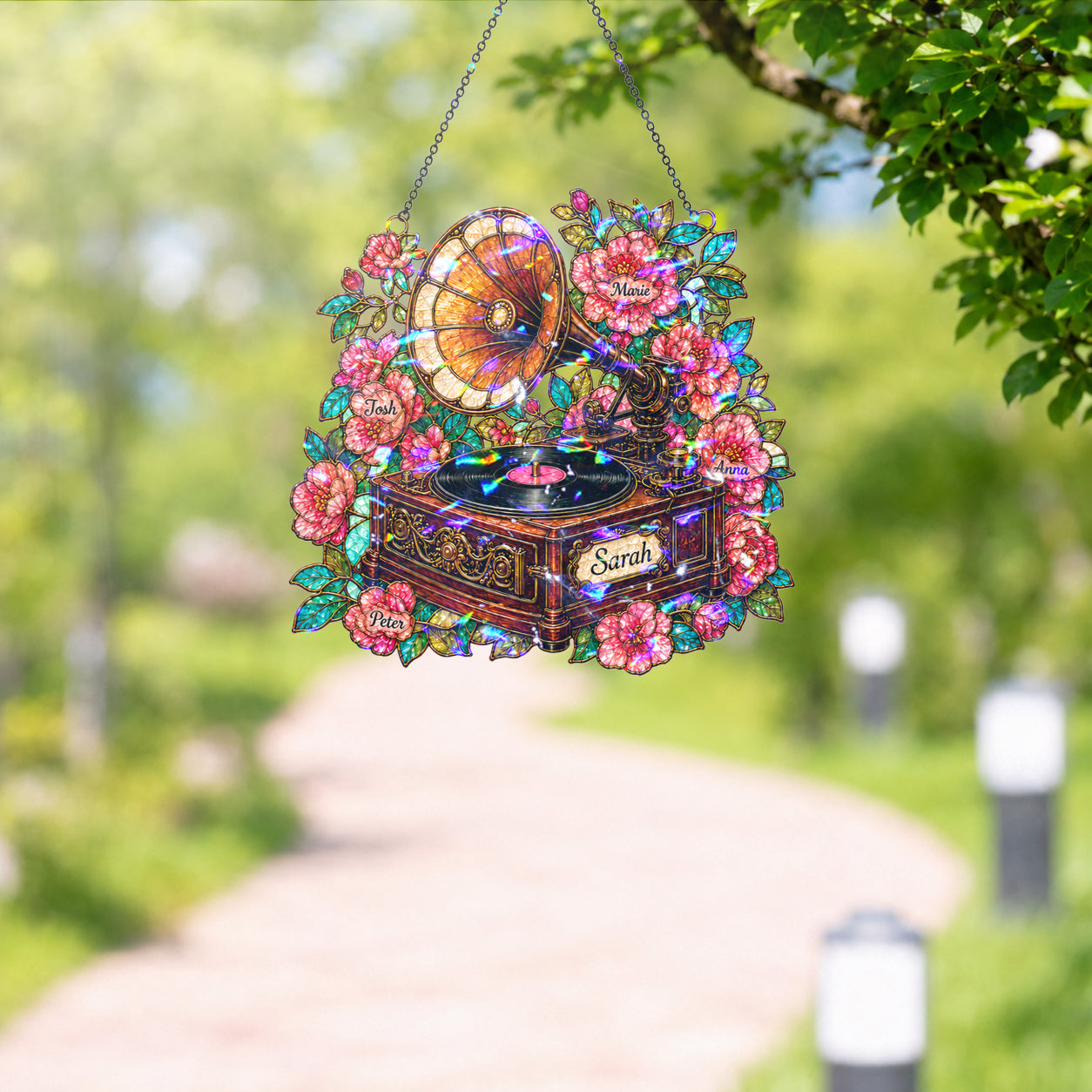 Personalized Vintage Gramophone Holographic Acrylic Suncatcher