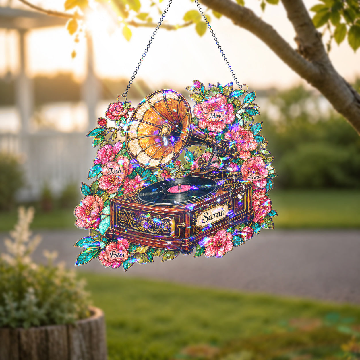 Personalized Vintage Gramophone Holographic Acrylic Suncatcher