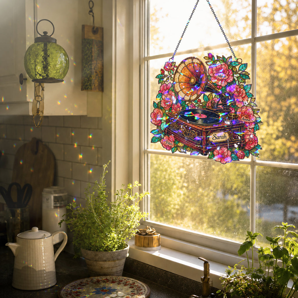 Personalized Vintage Gramophone Holographic Acrylic Suncatcher