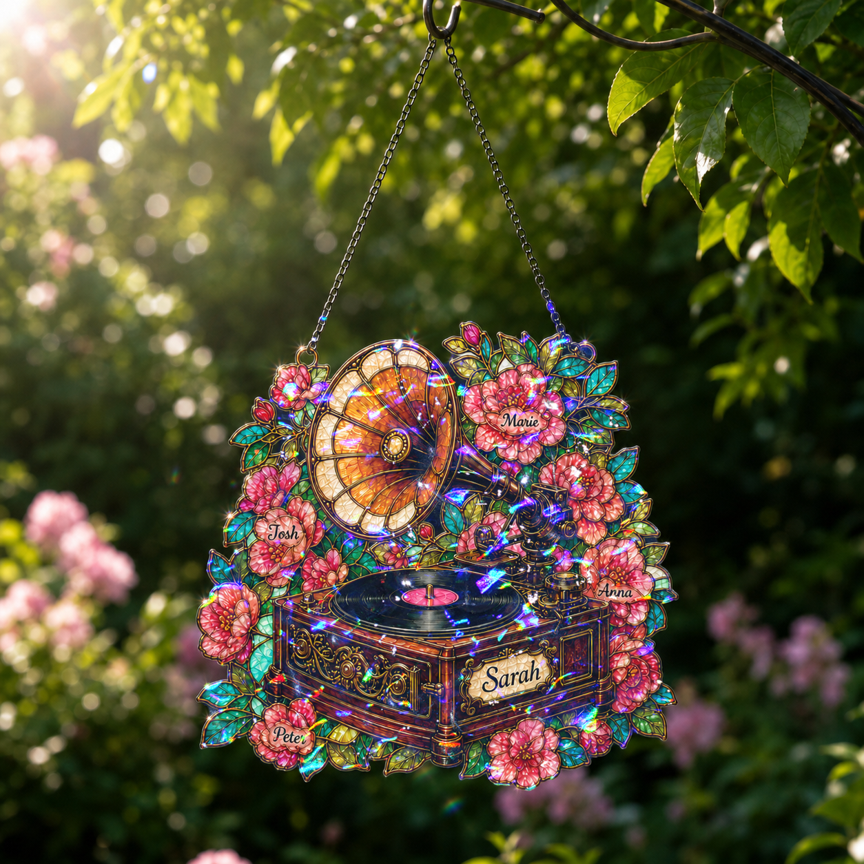 Personalized Vintage Gramophone Holographic Acrylic Suncatcher