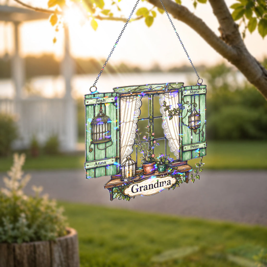 Personalized Grandma Cottage Window Holographic Acrylic Suncatcher