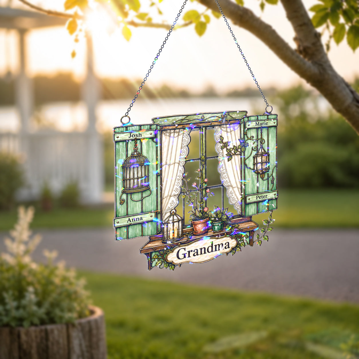Personalized Grandma Cottage Window Holographic Acrylic Suncatcher