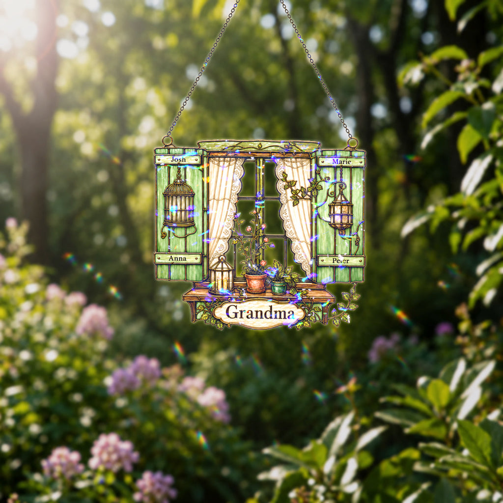 Personalized Grandma Cottage Window Holographic Acrylic Suncatcher