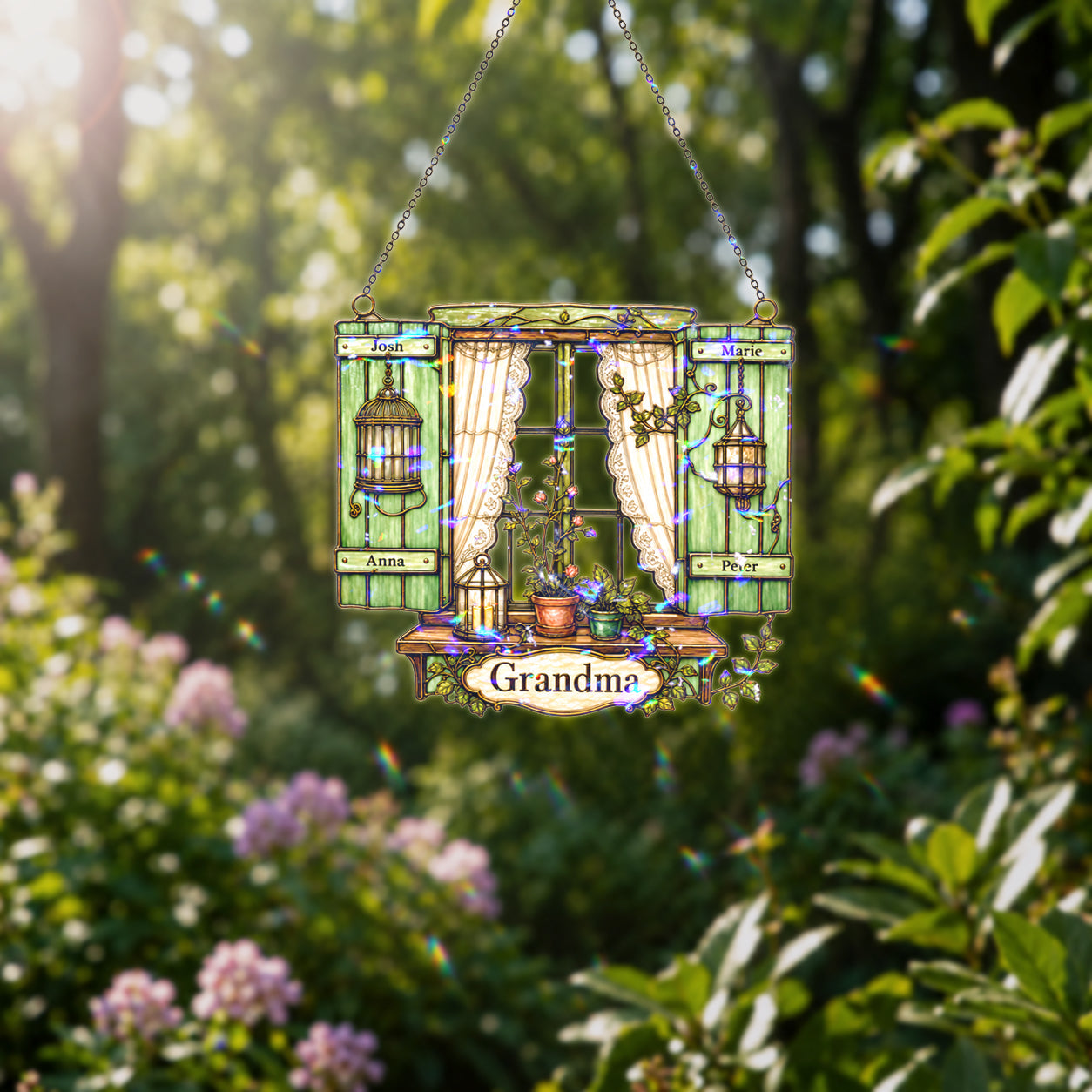 Personalized Grandma Cottage Window Holographic Acrylic Suncatcher