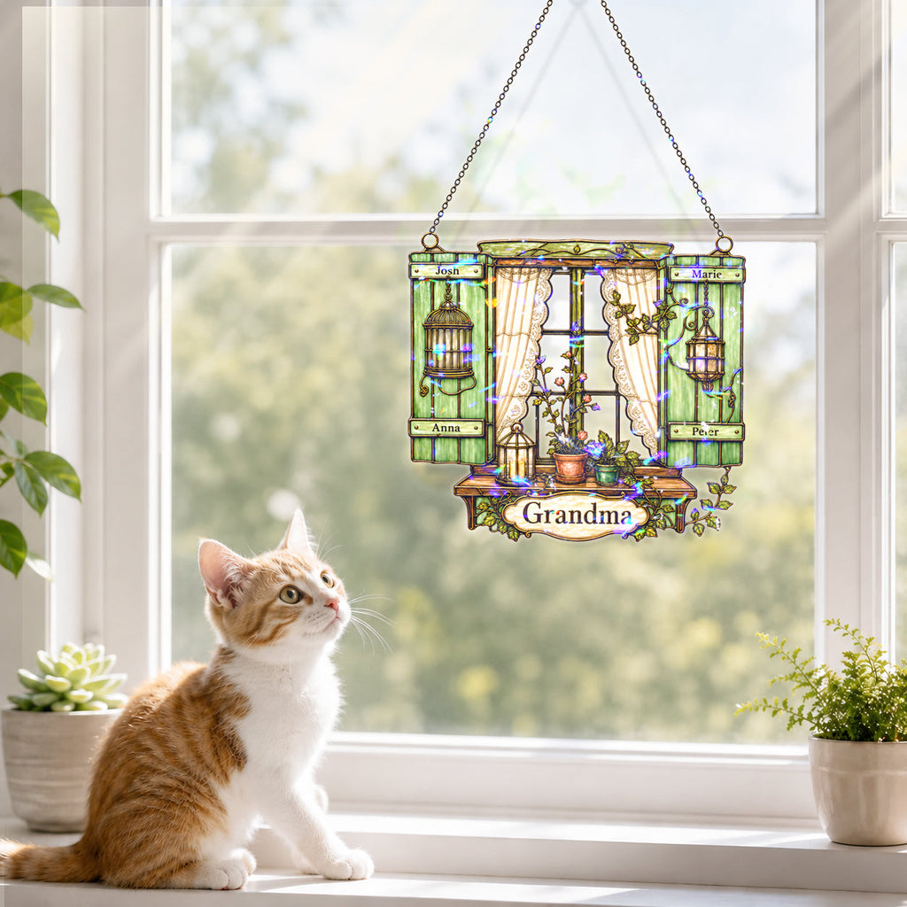 Personalized Grandma Cottage Window Holographic Acrylic Suncatcher