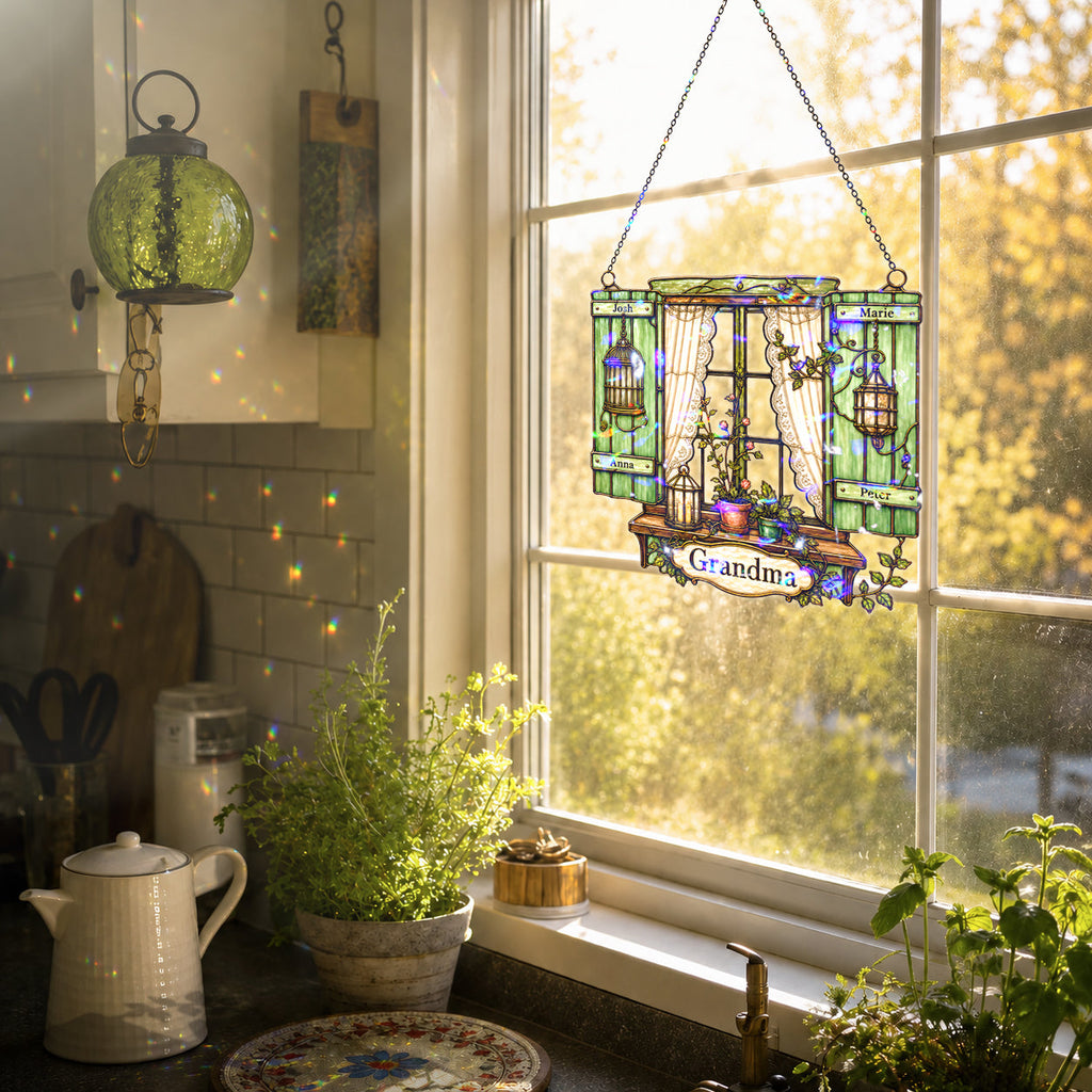 Personalized Grandma Cottage Window Holographic Acrylic Suncatcher