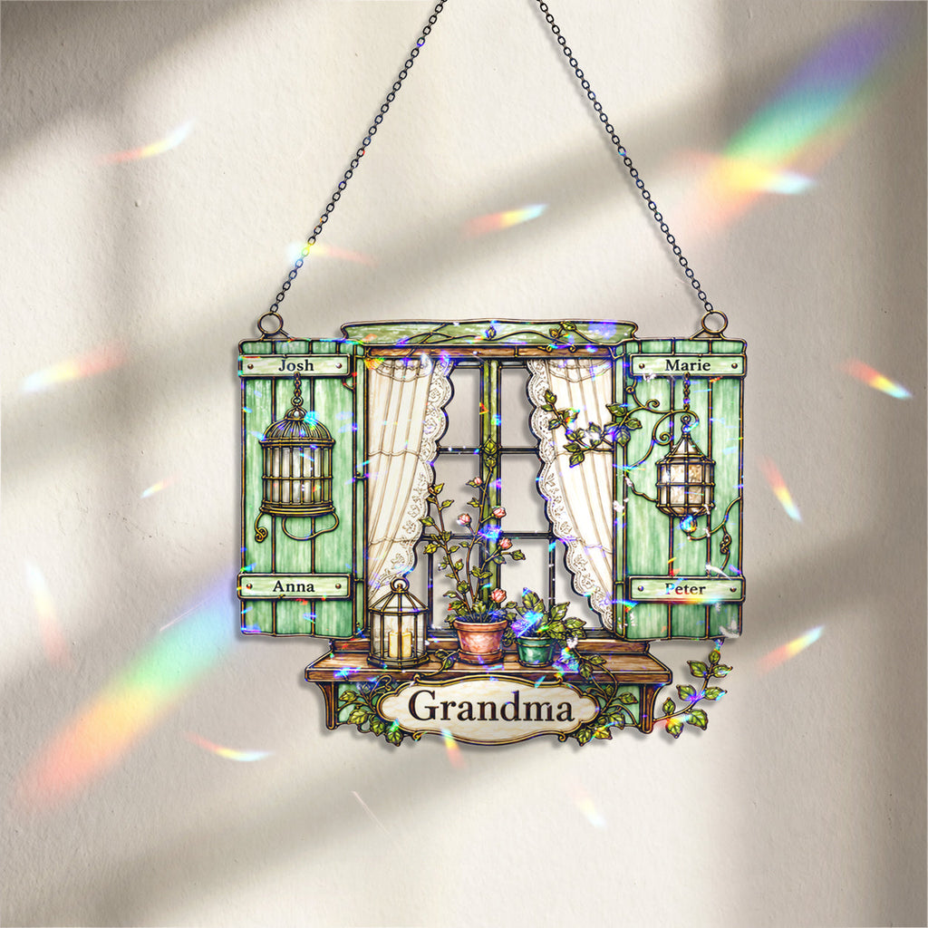 Personalized Grandma Cottage Window Holographic Acrylic Suncatcher