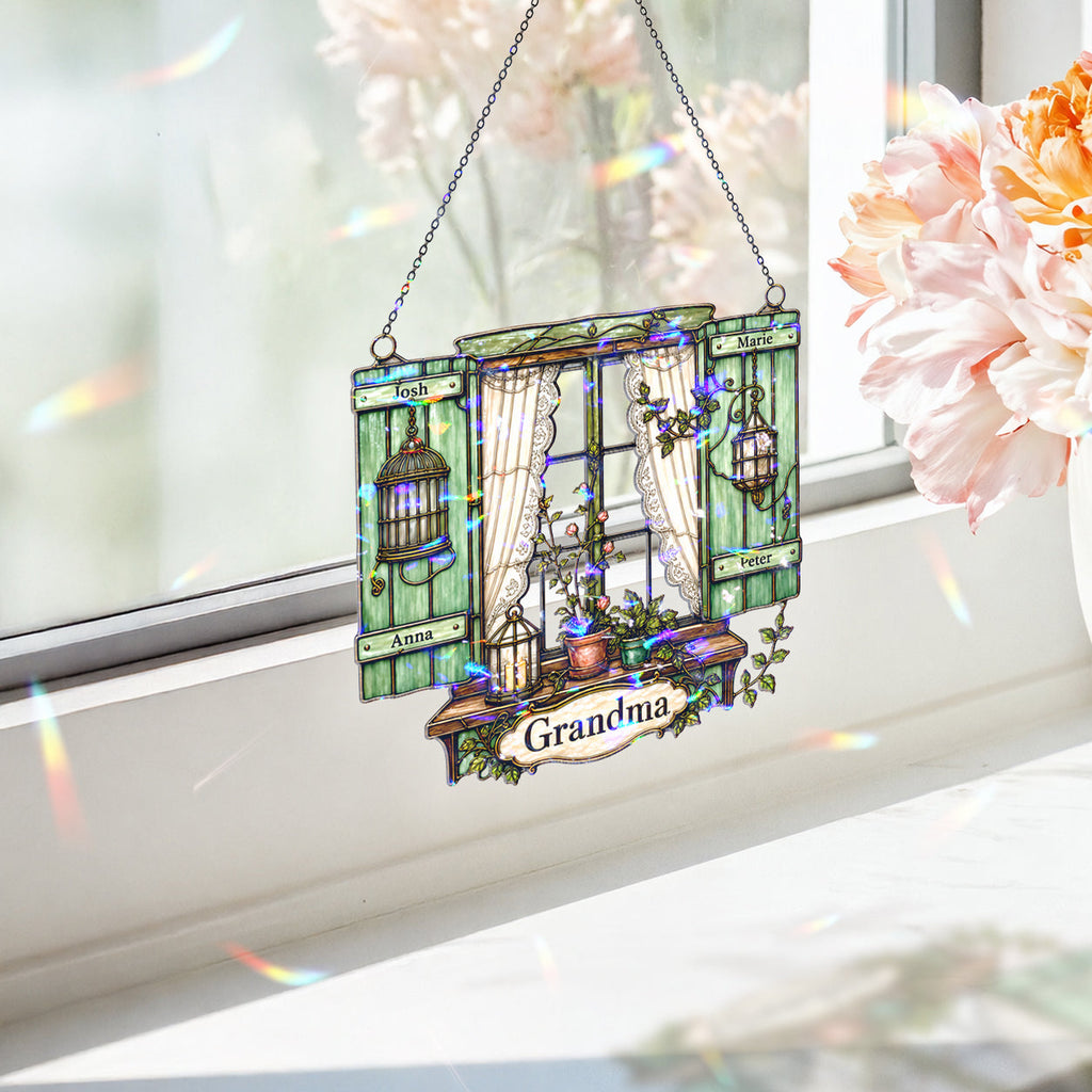 Personalized Grandma Cottage Window Holographic Acrylic Suncatcher
