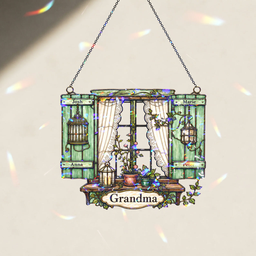 Personalized Grandma Cottage Window Holographic Acrylic Suncatcher