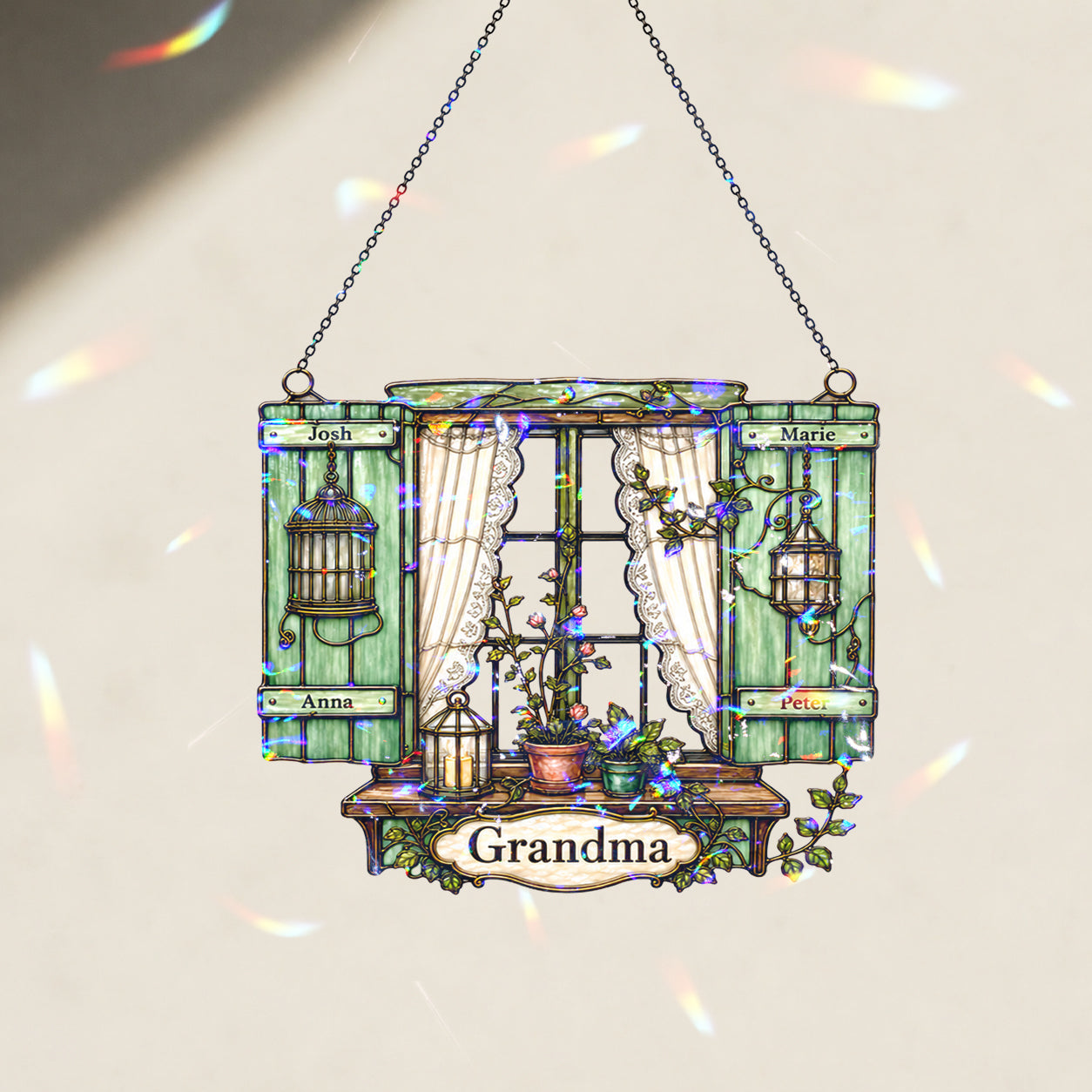 Personalized Grandma Cottage Window Holographic Acrylic Suncatcher