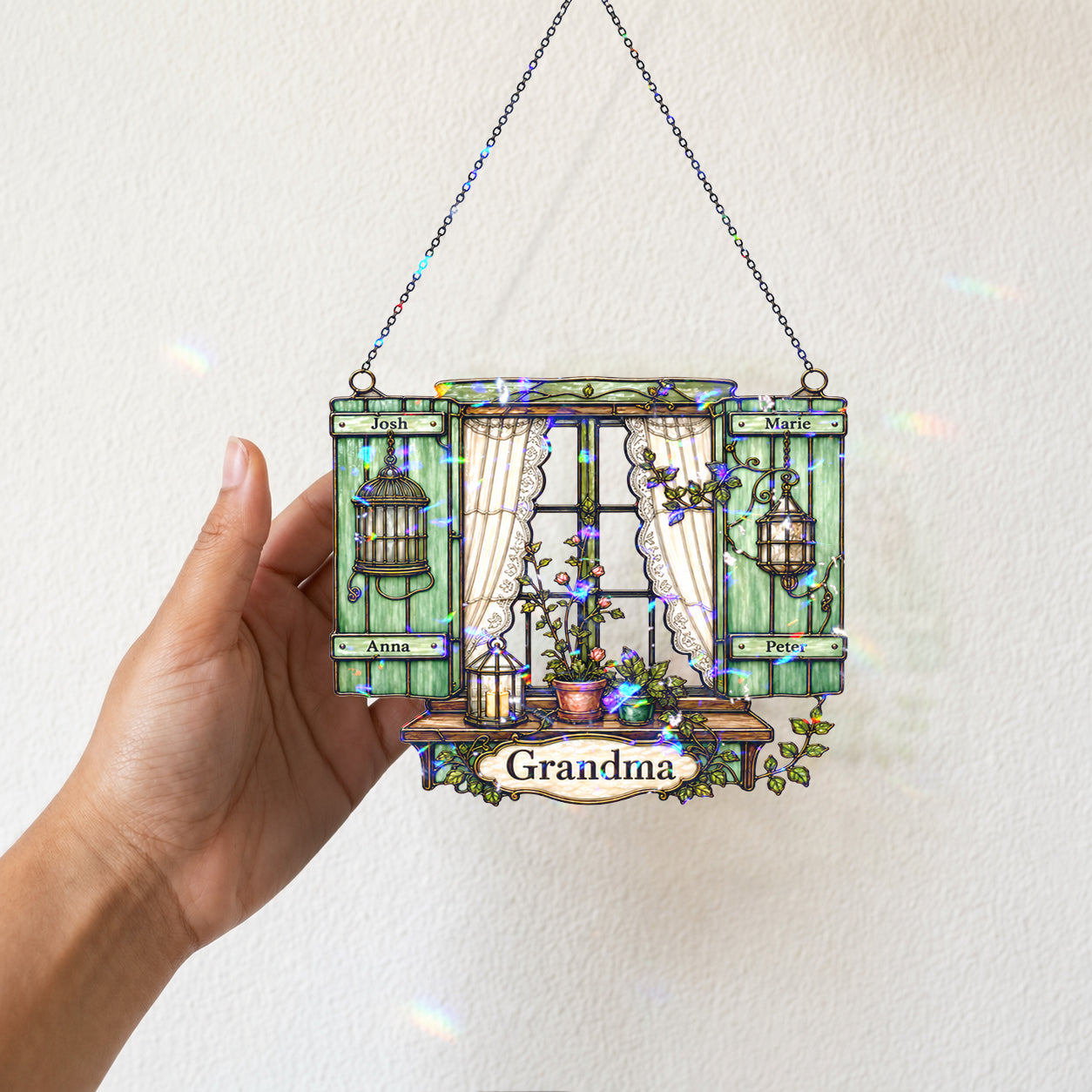 Personalized Grandma Cottage Window Holographic Acrylic Suncatcher