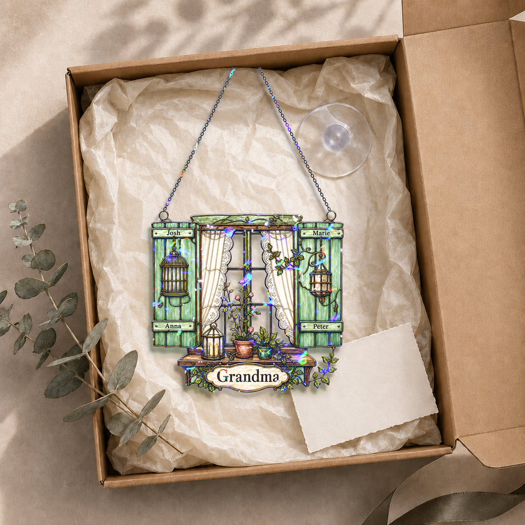 Personalized Grandma Cottage Window Holographic Acrylic Suncatcher