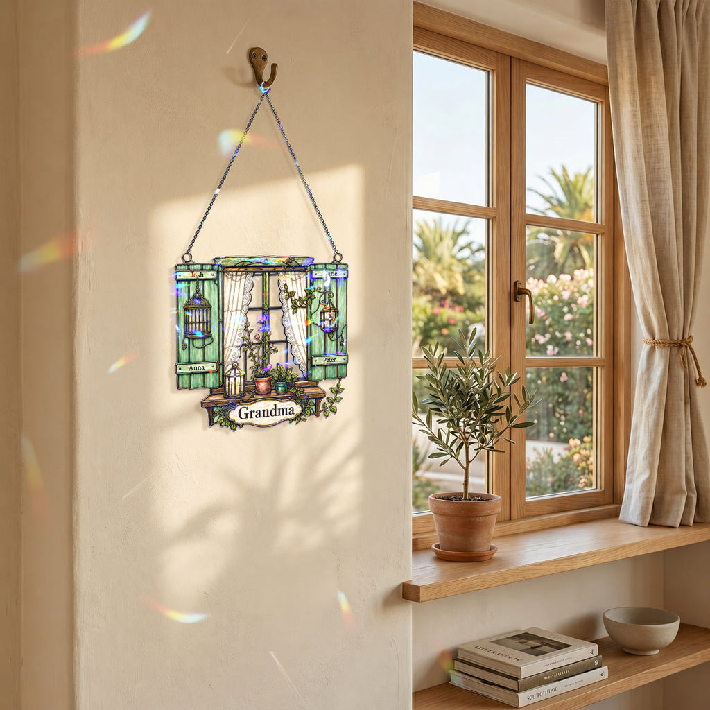 Personalized Grandma Cottage Window Holographic Acrylic Suncatcher