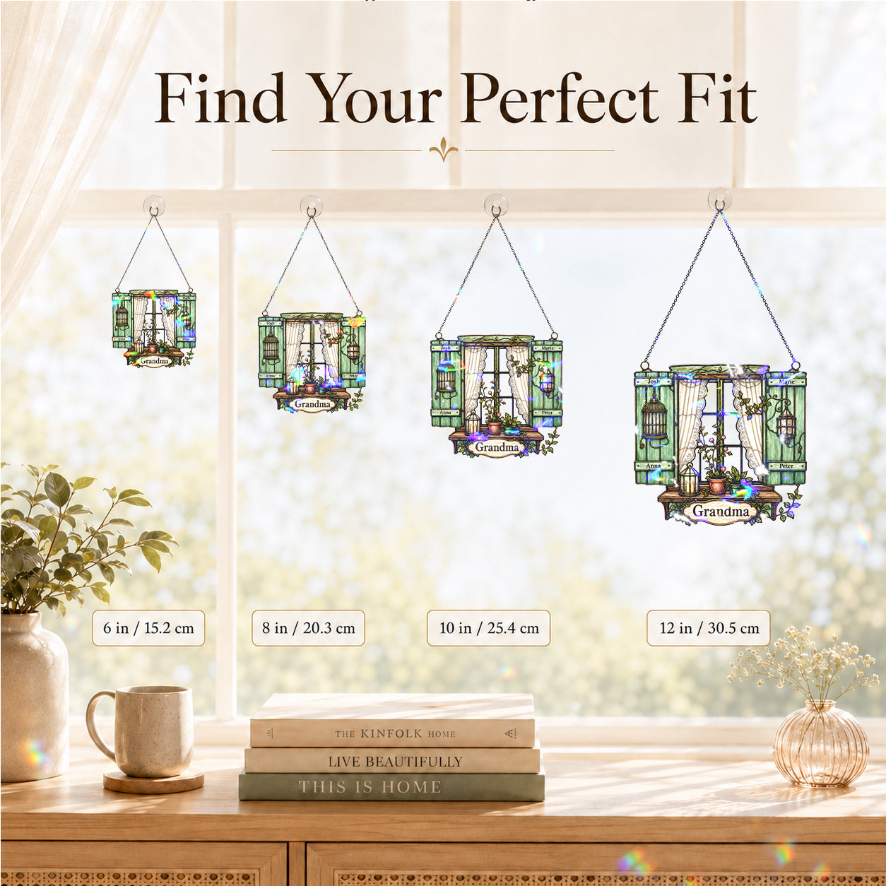 Personalized Grandma Cottage Window Holographic Acrylic Suncatcher