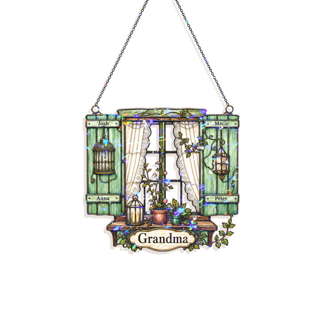Personalized Grandma Cottage Window Holographic Acrylic Suncatcher